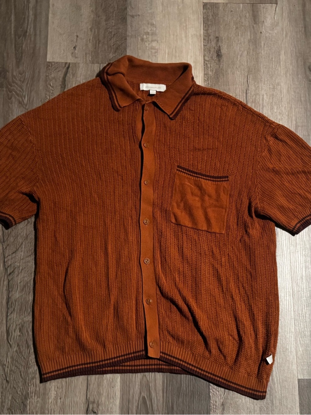 Mens Rust Short-Sleeve Button-Down Knit Shirt